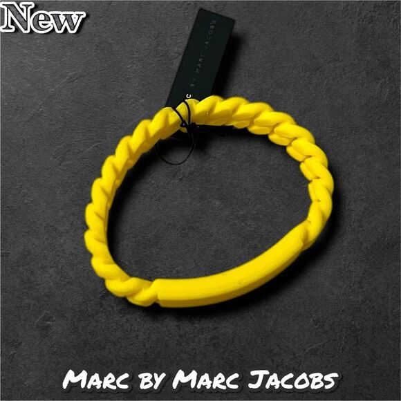 New Marc By Marc Jacobs Standard Supply Braided Silicone Bracelet Safety Yellow - Picture 2 of 6